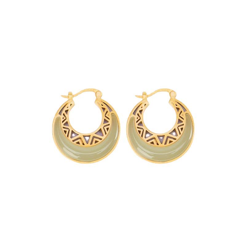 Buddha Stones Crescent Moon Jade Prosperity Drop Earrings Earrings BS 9