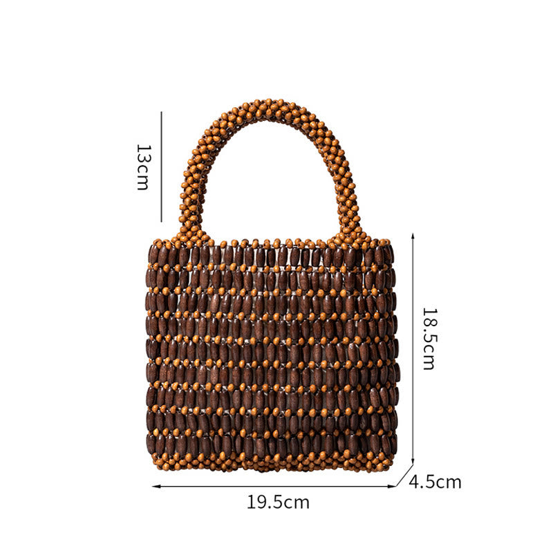 Buddha Stones Hand-woven Wooden Beads Handbag Handbags BS 6