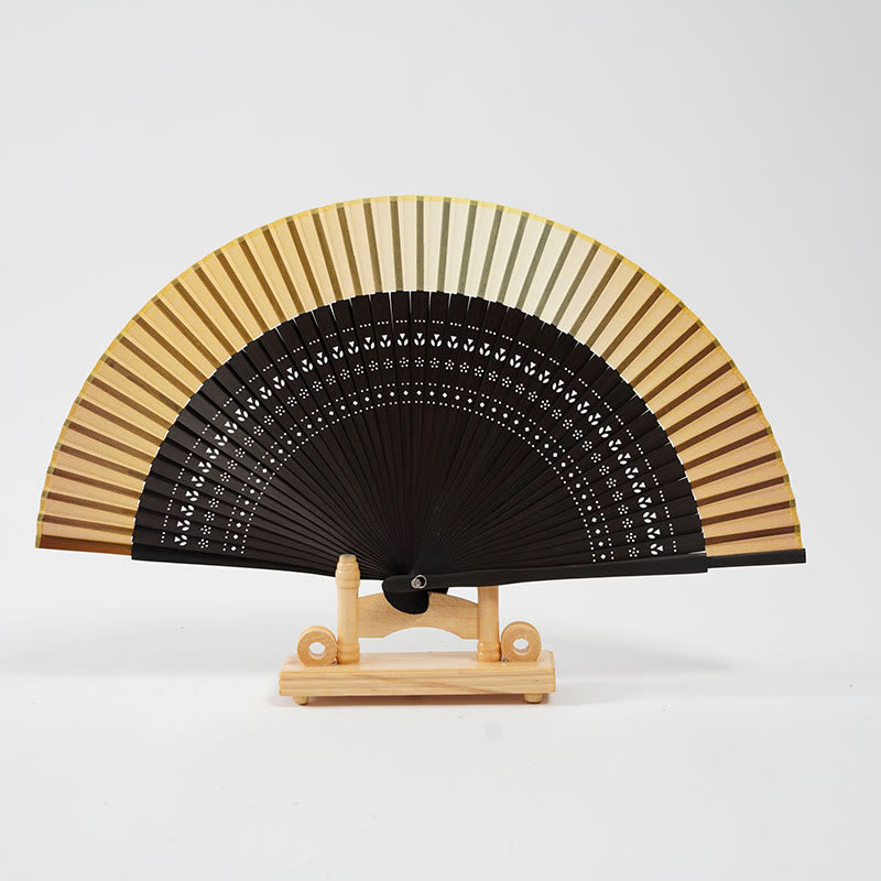 Buddha Stones Gradient Color Hollow Engraved Handheld Bamboo Folding Fan Folding Fan BS Gradient Yellow 20cm