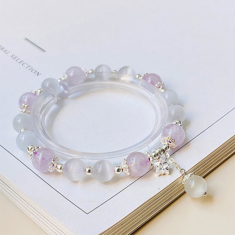 Buddha Stones 925 Sterling Silver Natural Amethyst Cat's Eye Spiritual Awareness Star Bracelet Bracelet BS 1