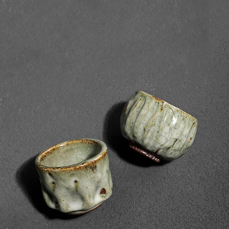 Buddha Stones Handcrafted Simple Cracked Ice Texture Chinese Jianzhan Ceramic Teacup Kung Fu Tea Cup Jian Zhan Tea Cup BS 16