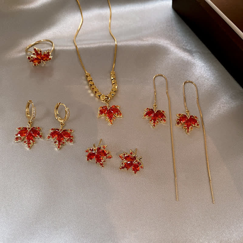 Buddha Stones Maple Leaf Zircon Luck Necklace Pendant Ring Earrings Necklaces & Pendants BS 12
