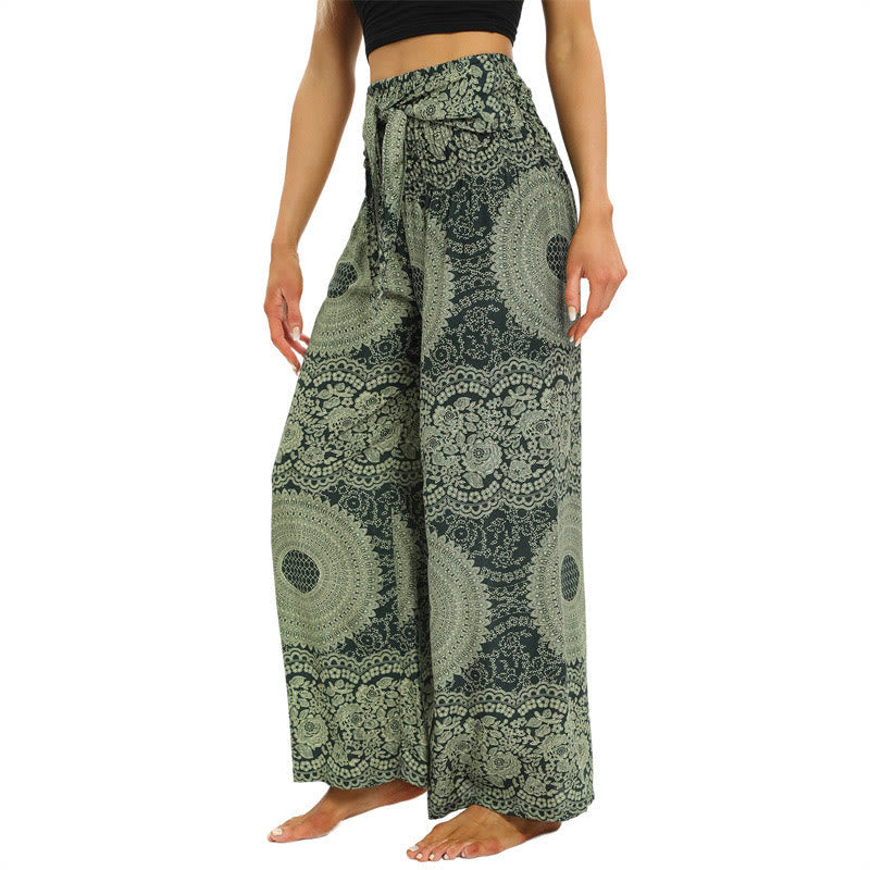 Buddha Stones Boho Lace-up Wide Leg Pants Women's Yoga Pants Women's Wide Leg Pants BS 9