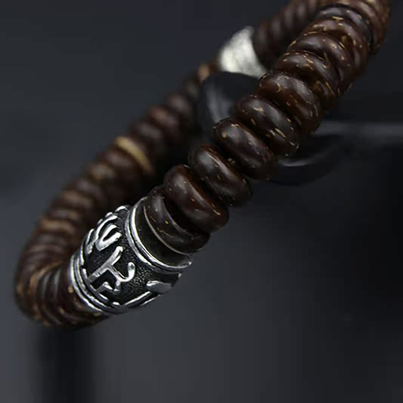 Buddha Stones Natural Tibetan Coconut Shell Om Mani Padme Hum Positive Bracelet Bracelet BS 13