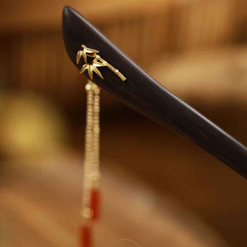 Buddha Stones Red Agate Ebony Wood Confidence Tassel Hairpin Hairpin BS 2