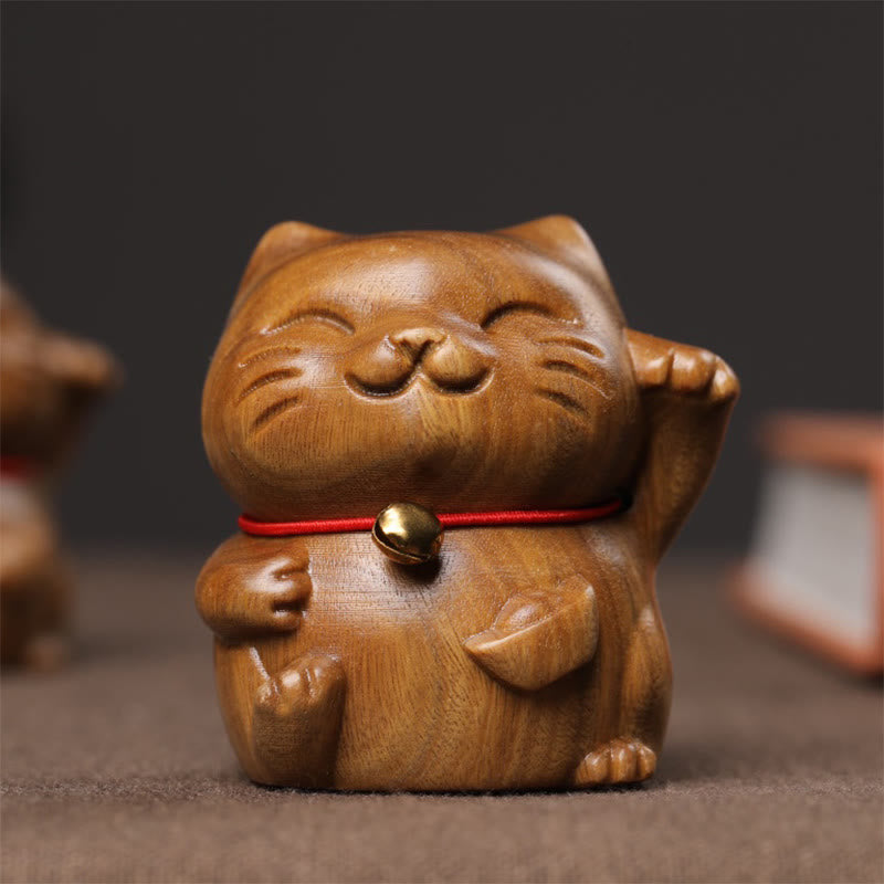 Buddha Stones Green Sandalwood Small Mini Cute Lucky Cat Peace Decorations Decorations BS 11