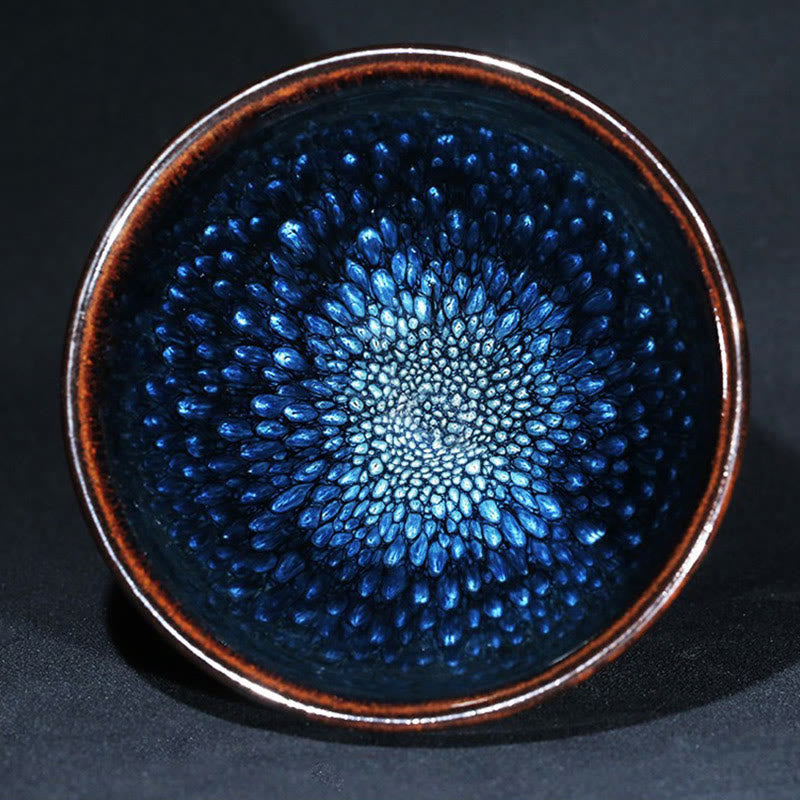 Buddha Stones Handmade Blue Francolinus Spot Chinese Jianzhan Ceramic Teacup Kung Fu Tea Cup Bowl Jian Zhan Tea Cup BS 8