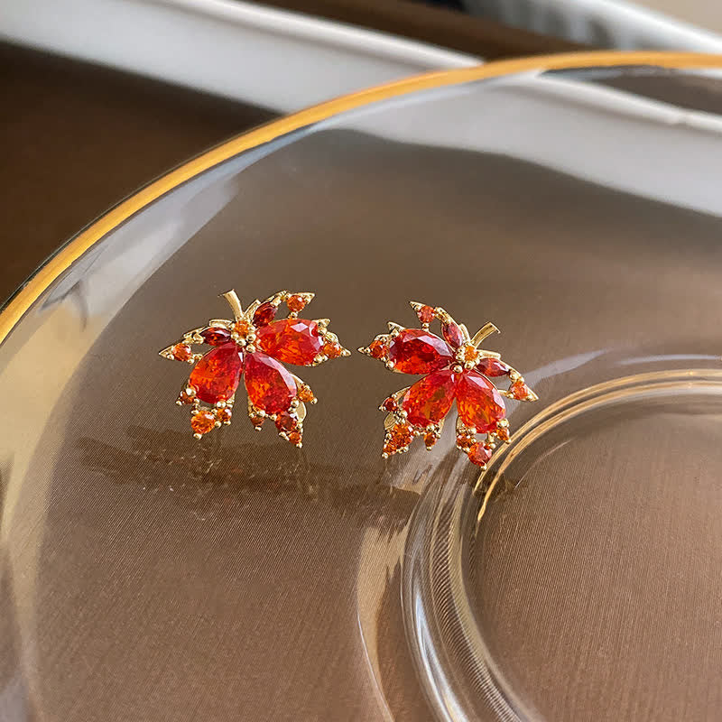 Buddha Stones Maple Leaf Zircon Luck Necklace Pendant Ring Earrings Necklaces & Pendants BS 2