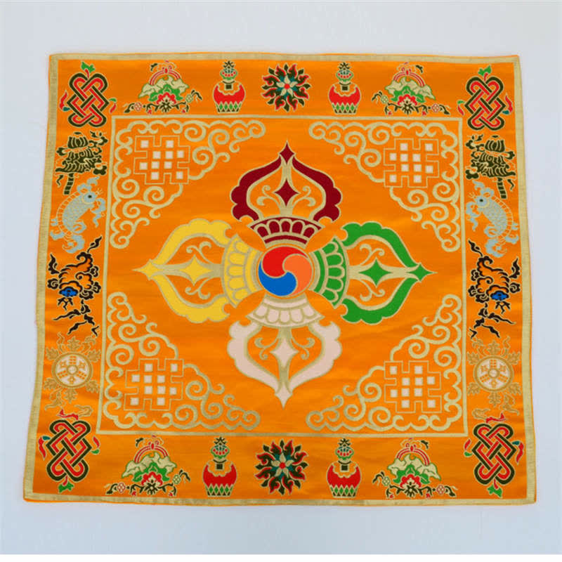 Buddha Stones Flower Endless Knot Prayer Altar Mat Healing Meditation 8 Auspicious Symbols Mat Table Runner Prayer Altar BS 22