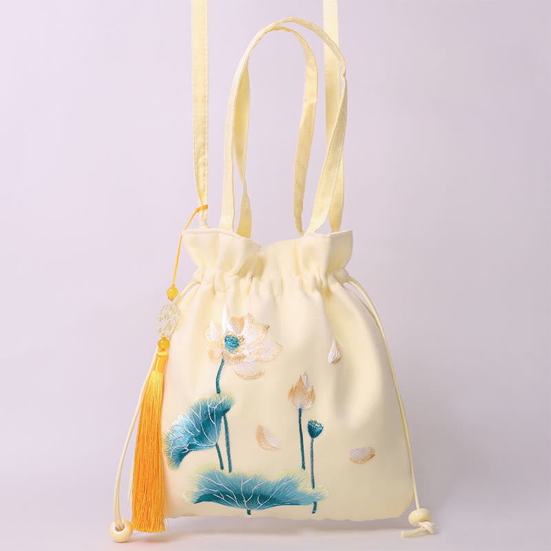 Buddha Stones Lotus Peony Epiphyllum Phoenix Suzhou Embroidery Cotton Linen Tote Crossbody Bag Shoulder Bag Handbag Crossbody Bag BS 14