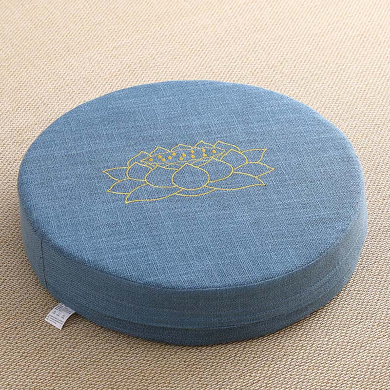 Buddha Stones Lotus Embroidery Cotton Linen Meditation Seat Cushion Decorations BS Soft 40cm*10cm SteelBlue