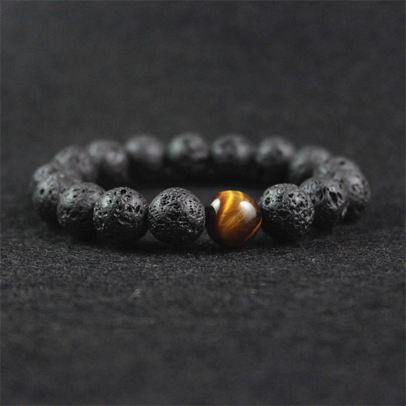 Foviel Lava Rock Tiger Eye Stone Peace Healing Bracelet
