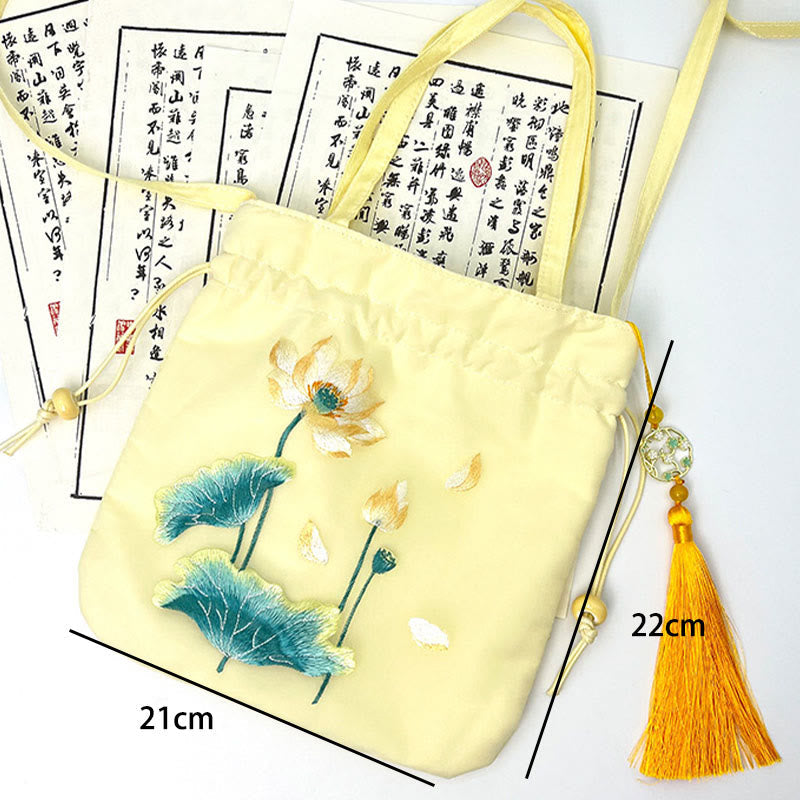 Buddha Stones Lotus Peony Epiphyllum Phoenix Suzhou Embroidery Cotton Linen Tote Crossbody Bag Shoulder Bag Handbag Crossbody Bag BS 16