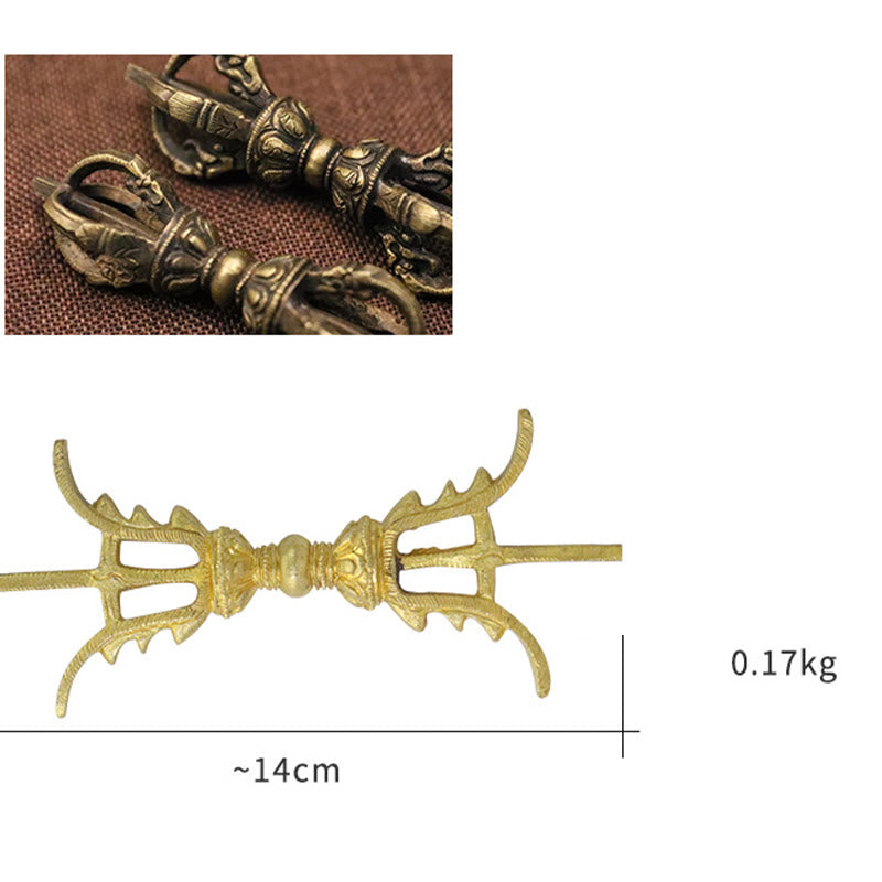 Buddha Stones Handmade Nepal Five Prong Three Prong Vajra Dorje Strength Copper Decoration Dorje BS 15