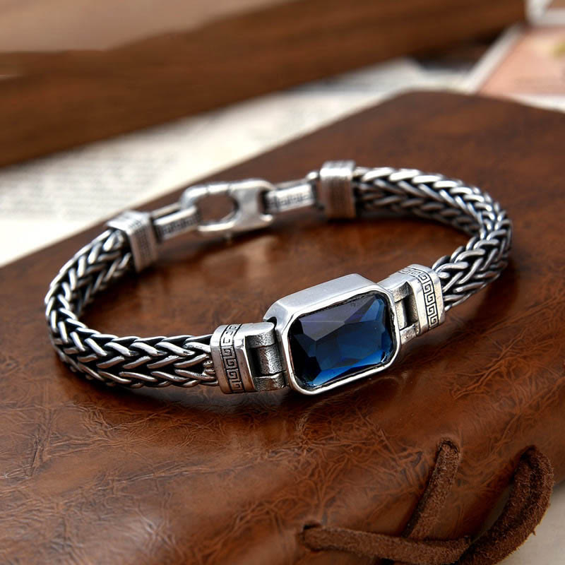 Buddha Stones Retro Blue Acrylic Dragon Keel Braided Design Healing Wealth Buckle Bracelet Bracelet BS 1