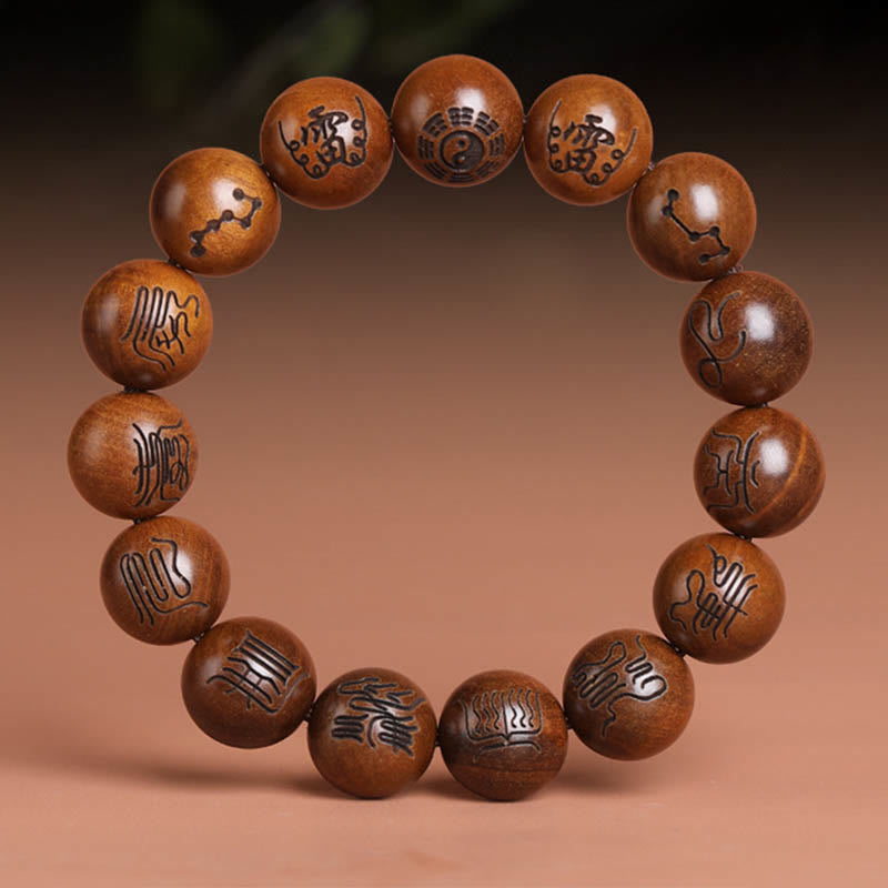 Buddha Stones Lightning Struck Jujube Wood Yin Yang Bagua Taoist Taboo Scripture Symbol Engraved Luck Bracelet Bracelet BS main