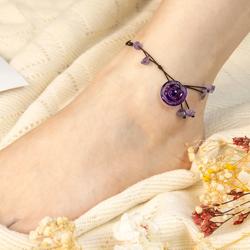 Buddha Stones Amethyst Pink Crystal Green Aventurine Rose Inner Peace Healing Anklet Anklet BS 3