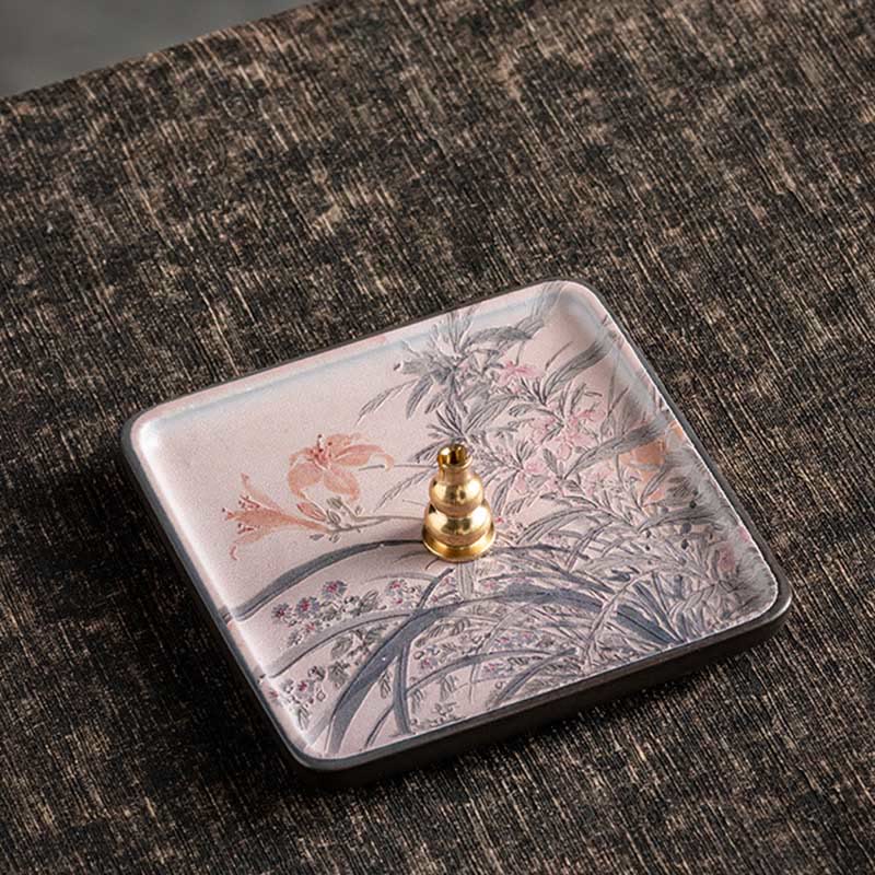 Buddha Stones Mountain Lake Flower Leaf Healing Ceramic Plate Tray Stick Incense Burner Decoration Incense Burner BS Pink Flower Leaves 10.2*10.2*1.2cm