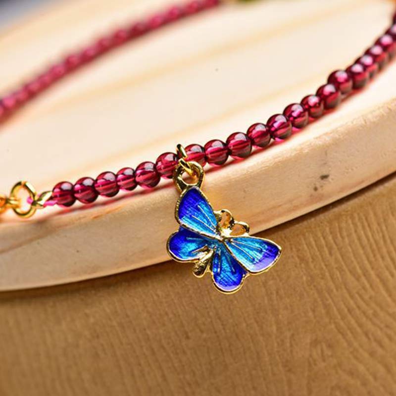 Buddha Stones Garnet Tourmaline Butterfly Protection Bracelet Anklet Bracelet Anklet BS 9