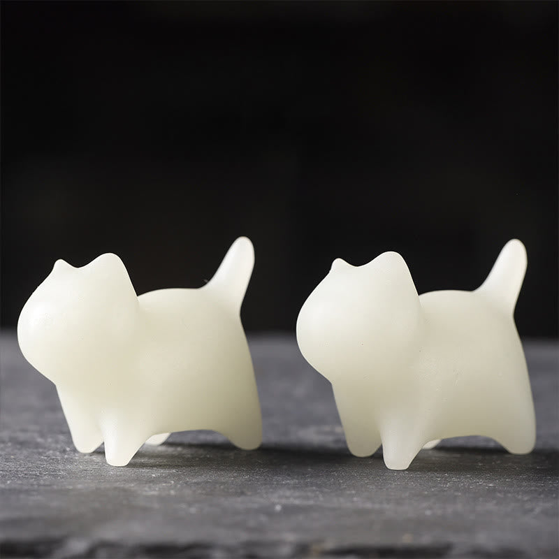 Buddha Stones 2Pcs Mini Cute Cat Glowstone Luminous Lucky Cat Energy Decoration Decorations BS 7
