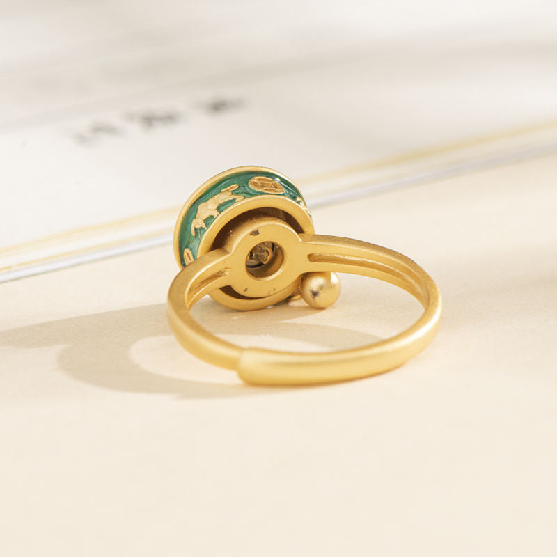 Buddha Stones Yin Yang Copper Luck Wealth Rotatable Ring Rings BS 4