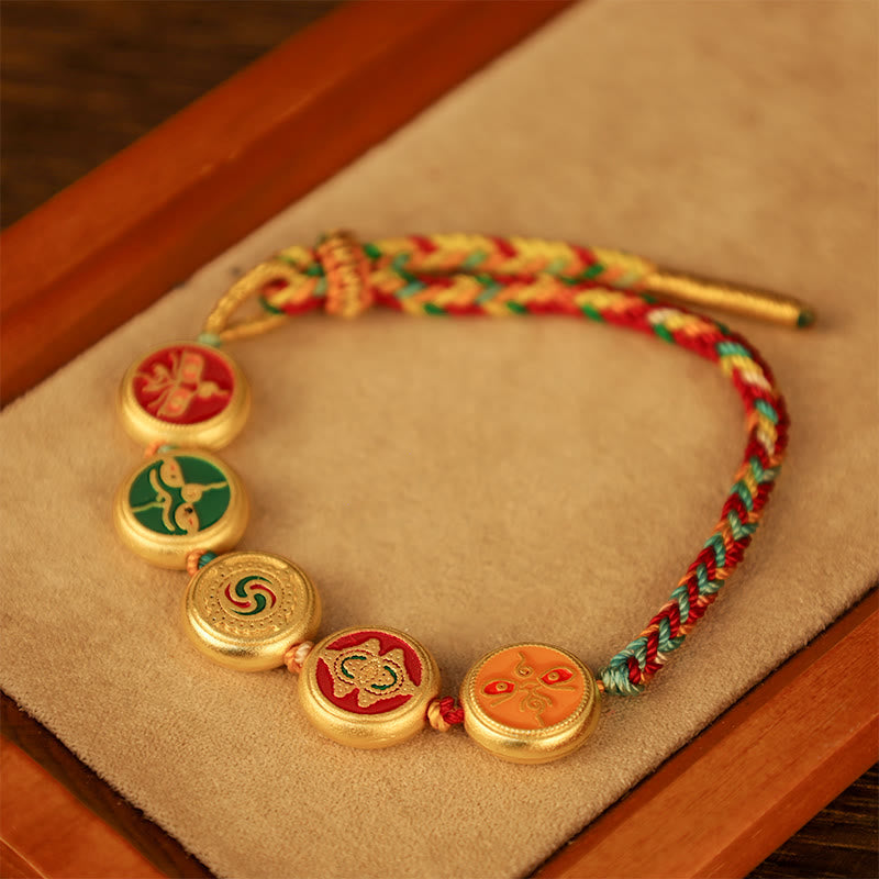 Buddha Stones Tibetan Five God Of Wealth Colorful Rope Braided Luck Bracelet Bracelet BS 10