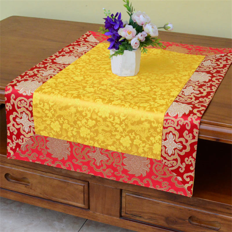 Buddha Stones Brocade Prayer Altar Flower Vajra Dragon Pattern Auspicious Symbols Table Runner Prayer Altar BS 3