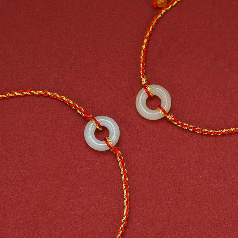 Buddha Stones Round Peace Buckle Jade Luck Abundance Braided Bracelet Anklet Bracelet BS 3