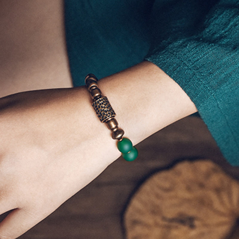 Buddha Stones Tibetan Red Agate Green Agate Copper Confidence Fortune Bracelet Bracelet BS 10