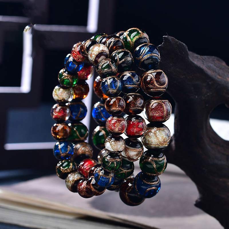 Bracelet porte-bonheur en perles de verre Liuli colorées Foviel