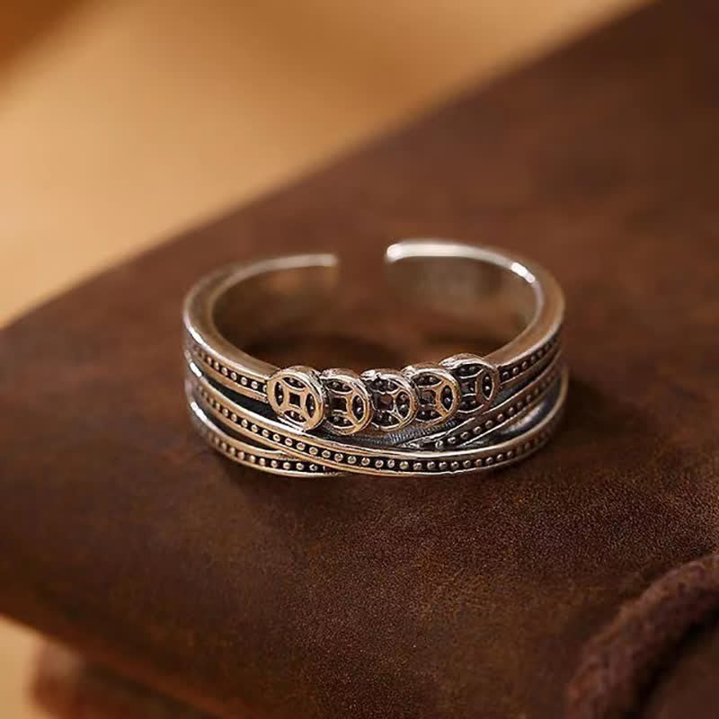 Buddha Stones Copper Coin Wealth Luck Ring Ring BS 3
