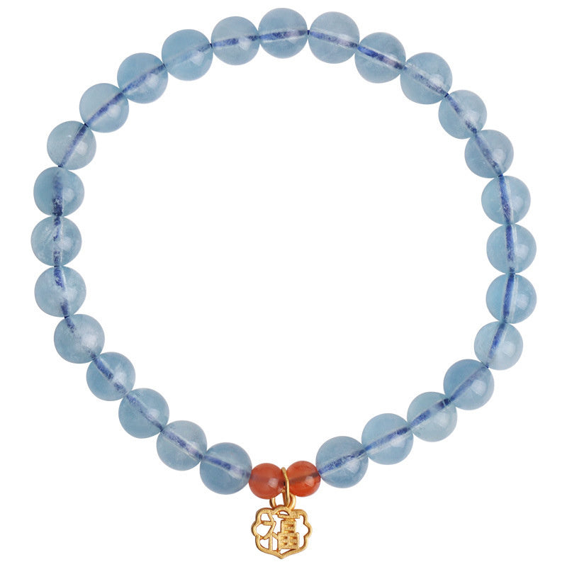 Buddha Stones Natural Aquamarine Red Agate Healing Charm Bracelet Bracelet BS 5