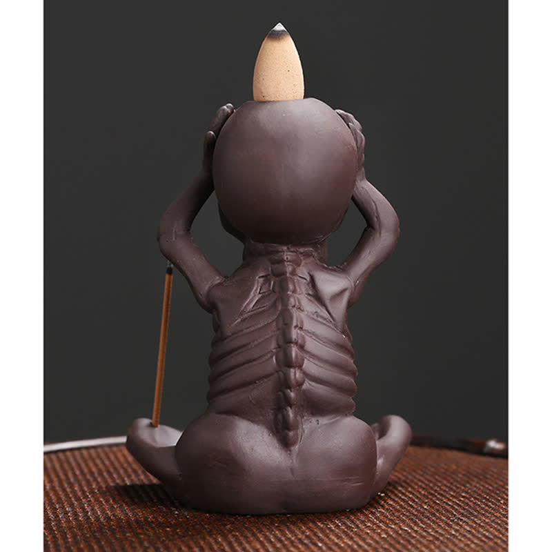 Buddha Stones Little Skull Ghost Purple Clay Backflow Smoke Fountain Peace Incense Burner Decoration Incense Burner BS 14