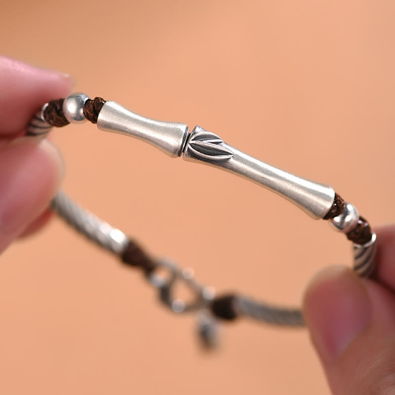 Buddha Stones 999 Sterling Silver Bamboo Pattern Cicada Luck Wealth Bracelet Bracelet BS 14
