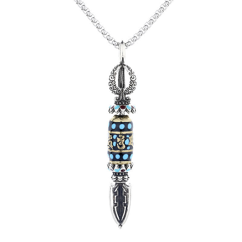 Buddha Stones Tibetan Om Mani Padme Hum Protection Wealth Rotatable Necklace Pendant Necklaces & Pendants BS 5
