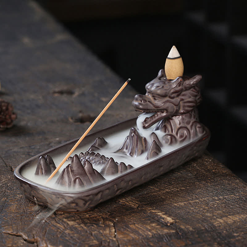 Buddha Stones Dragon Mountain Strength Ceramic Incense Burner Decoration Incense Burner BS 1