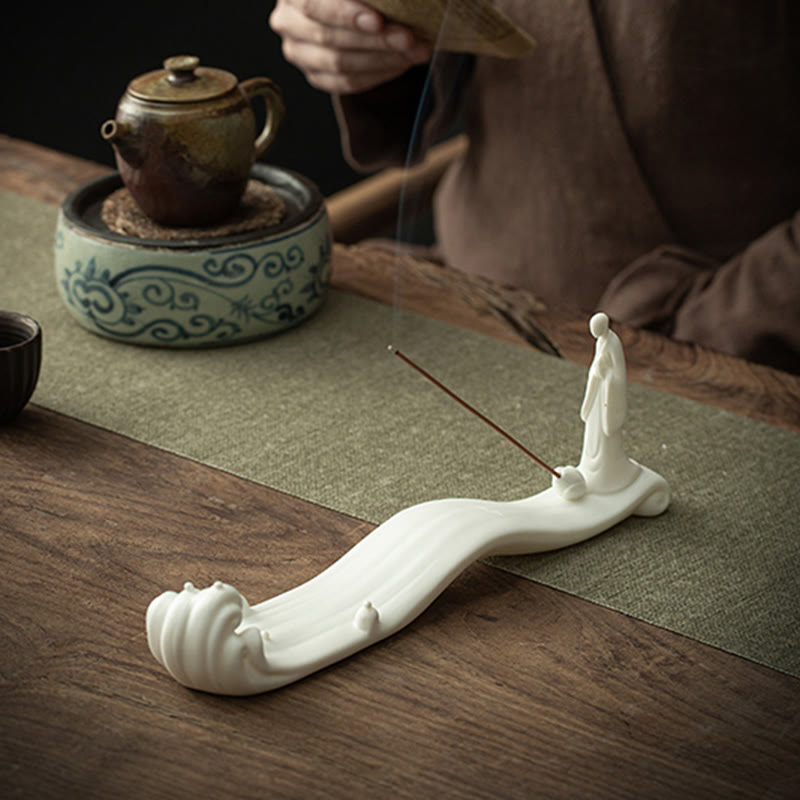 Buddha Stones Buddha Monk Ceramic Sea Wave Mountain Blessing Incense Burner Decoration Incense Burner BS 7
