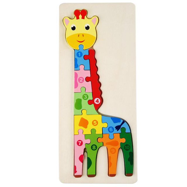 Fidtoy Puzzle en bois 3D Girafe, Jouet pour l'apprentissage des animaux et le développement de la motricité fine pour les enfants de 2 à 6 ans