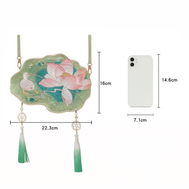 Buddha Stones Luck Embroidery Lotus Koi Fish Rabbit Flower Hanfu Bag Crossbody Bag Shoulder Bag Bag BS 15