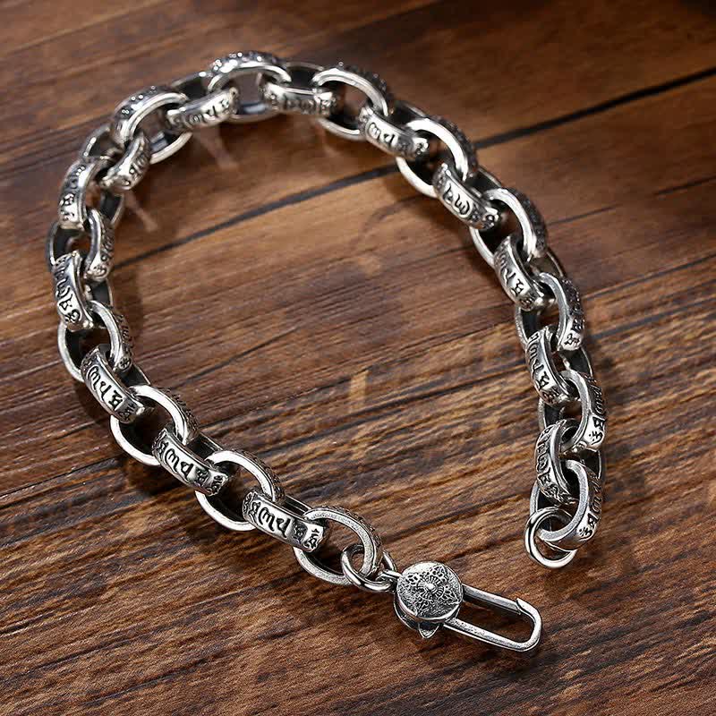Foviel 925 Sterling Silver Om Mani Padme Hum Engraved Peace Bracelet Bangle