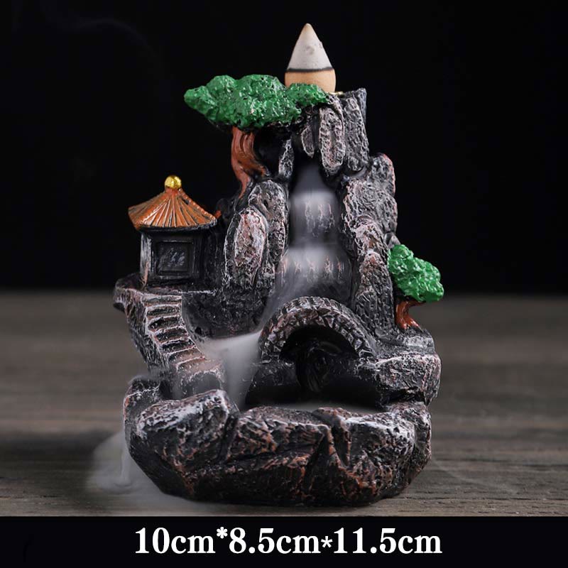 Buddha Stones Mountain Bridges Pattern Meditation Resin Backflow Incense Burner Incense Burner BS Small Bridges Flowing Water 10*8.5*11.5cm