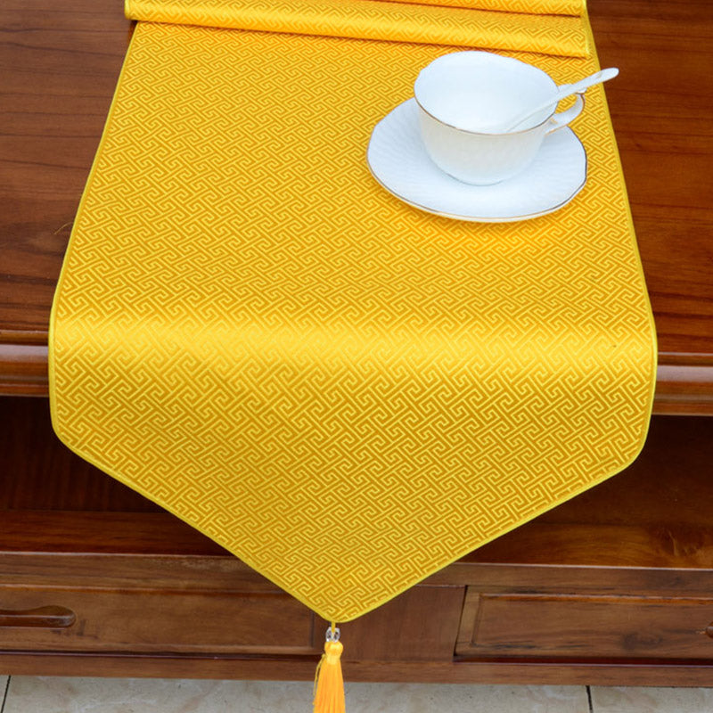 Buddha Stones Prayer Altar Flower Vajra Dragon Pattern Tibetan Auspicious Symbols Tassels Jacquard Table Runner Prayer Altar BS 16