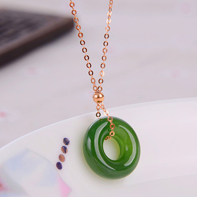 Buddha Stones Round Cyan Jade Healing 14K Gold Necklace Pendant Necklaces & Pendants BS 7