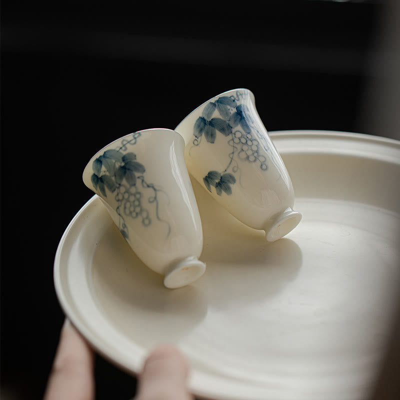 Buddha Stones Small Hand Painted Grapes Ceramic Teacup Kung Fu Tea Cup 30ml Cup BS 3