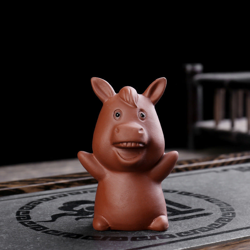 Buddha Stones Chinese Zodiac Purple Clay Wealth Ceramic Tea Pet Home Figurine Decoration Decorations BS Horse 4.3cm*4.9cm*7.7cm