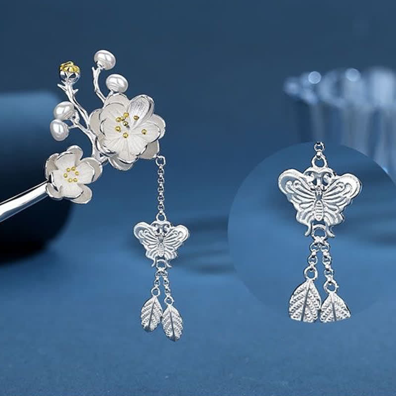 Buddha Stones Plum Blossom Butterfly Love Freedom Tassel Hairpin Hairpin BS 7