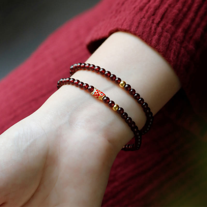 Buddha Stones 999 Gold Koi Fish Natural Garnet Protection Bracelet Bracelet BS 9