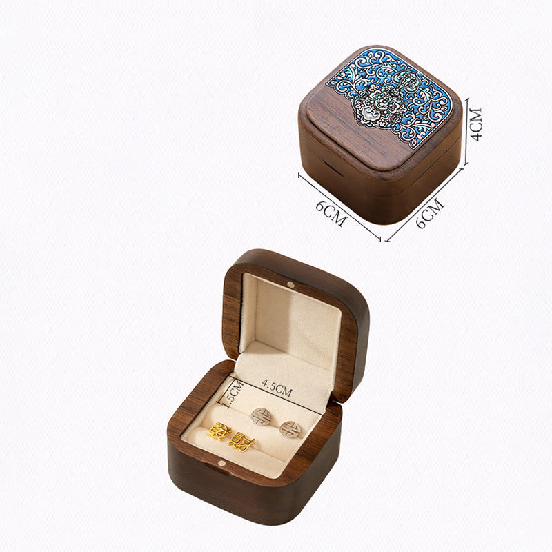 Buddha Stones Retro Handmade Black Walnut Wood Ring Jewelry Storage Box Leaf Wooden Gift Box Jewelry Storage Box BS 12
