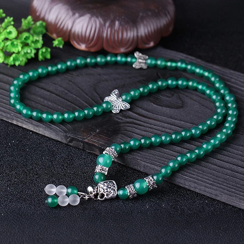 Buddha Stones Natural Green Agate Butterfly Support Bracelet Mala Bracelet BS 3