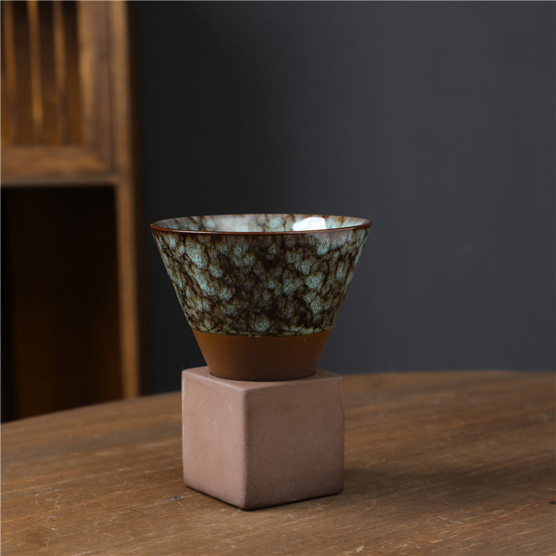Buddha Stones Retro Kiln Change Ceramic Coffee Mug Tea Latte Espresso Coffee Cup With Base 200ml Coffee Mug BS Kiln Change Cyan 9.3cm*9.5cm*200ml